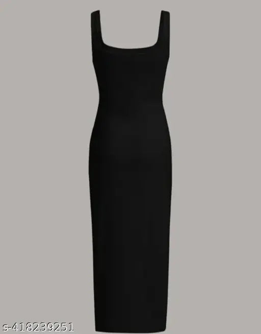 Maria Black Square Neck High Waist Rib Knit Tank Long Dress