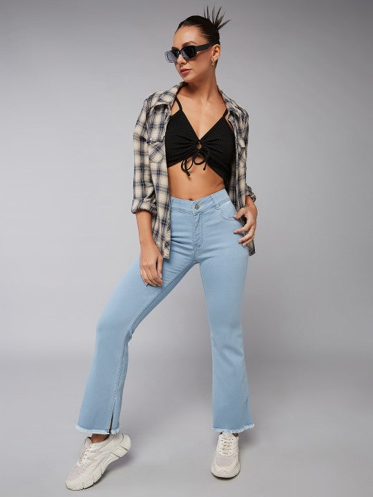 Ice Blue Bootcut High-Rise Heavy Fade Stretchable Jeans