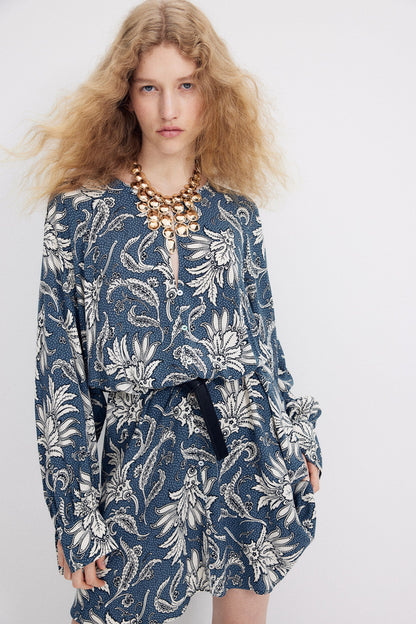 Long Sleeved Floral Printed Dress