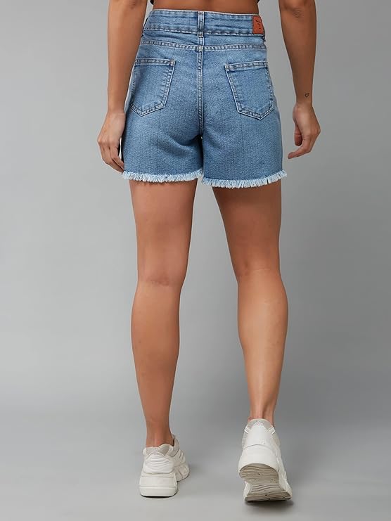 Relaxed Fit Mid Rise Highly Distressed Regular-Length Denim Shorts