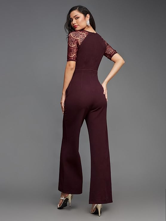 Half Sleeve Solid Waist Cut-Out Regular Length Pocketed Jumpsuit