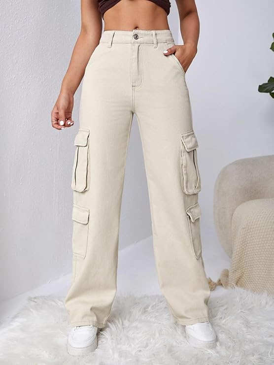 Mara Straight Fit Off White Baggy Jeans