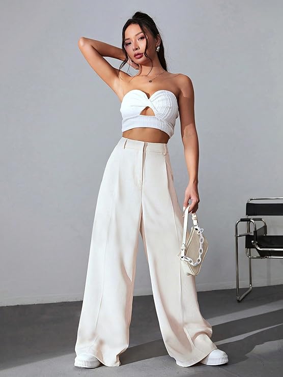 Rosalia Straight Fit Ankle Length White Pants