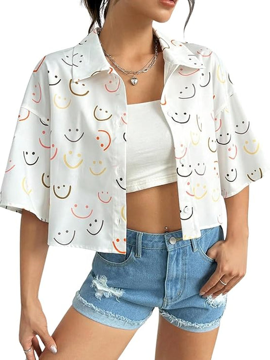 Camila Half Sleeves Beach Cropped Shirt