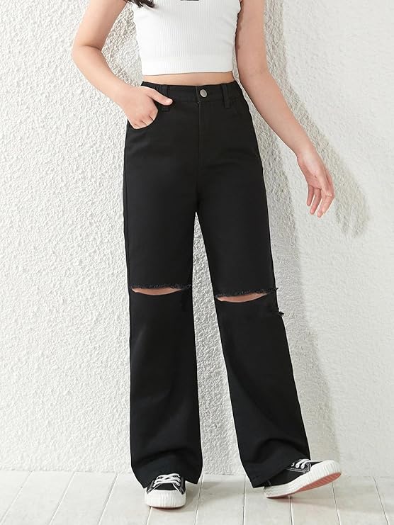 Black Knee Cut Baggy Jeans