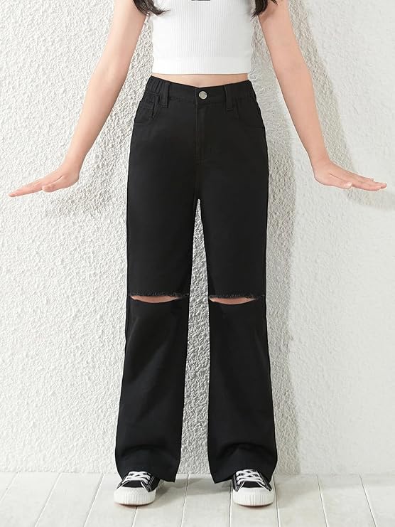 Black Knee Cut Baggy Jeans