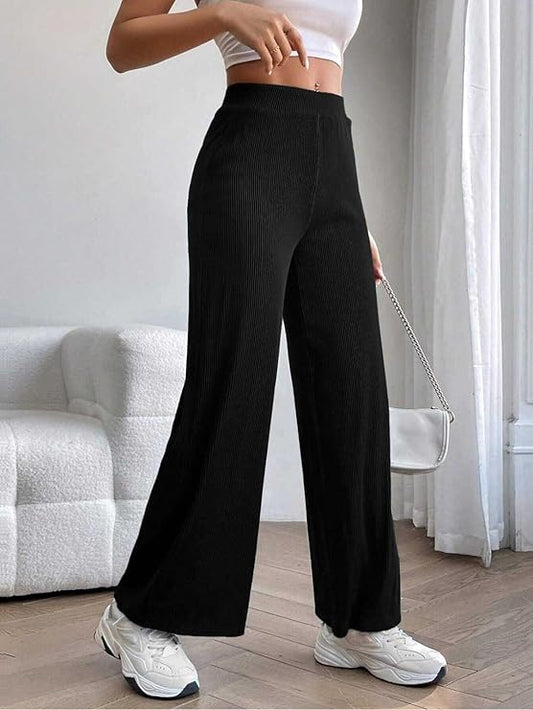 Black High-Waisted Ribbed Pants