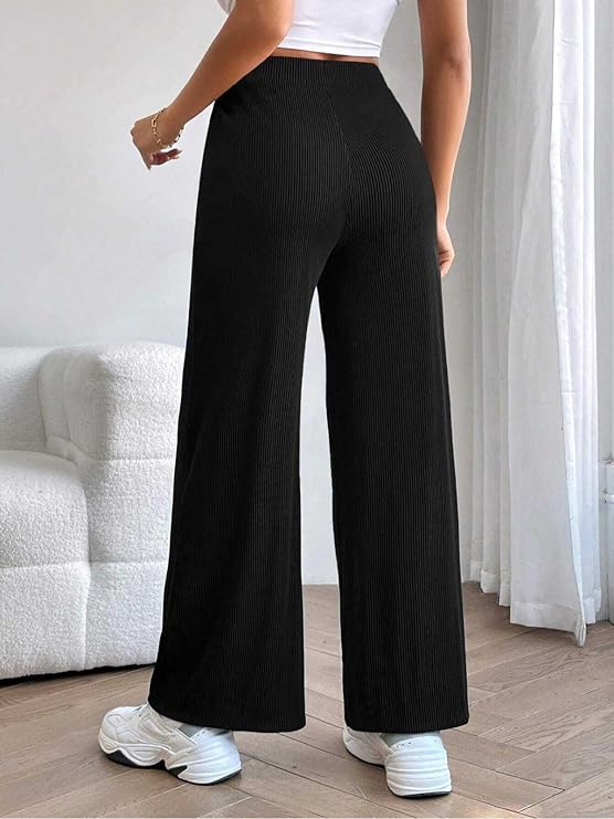 Black High-Waisted Ribbed Pants