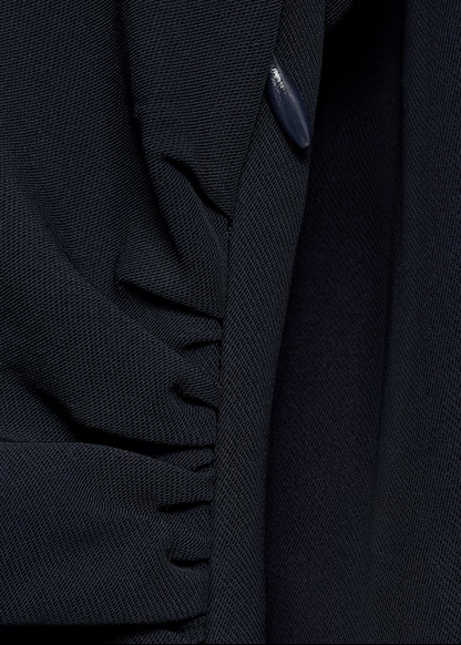 Navy Blue Draped Waist Midi Dress