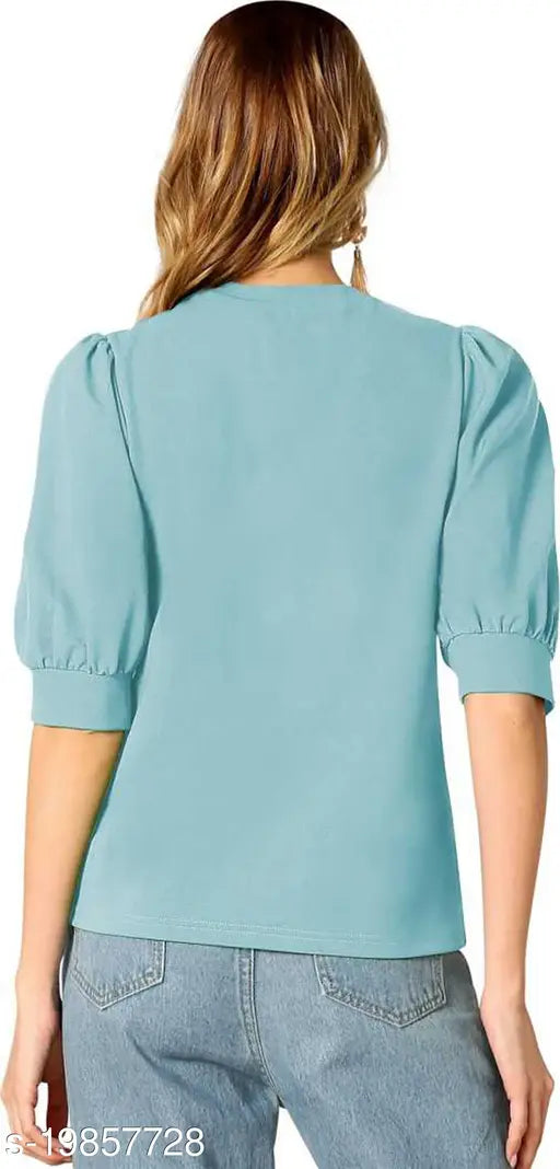 Round Neck Puff Half Sleeves Top