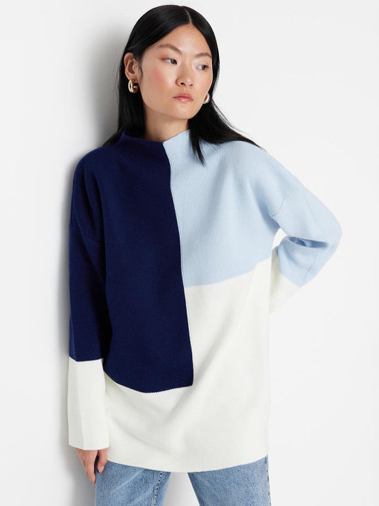 Colourblocked High Neck Pure Acrylic Pullover