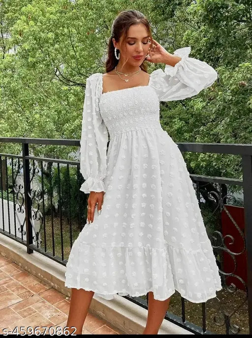 White Popcorn Dress Georgette