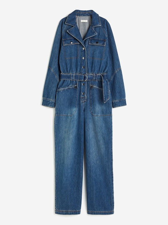 Adjustable Waist Denim Jumpsuit