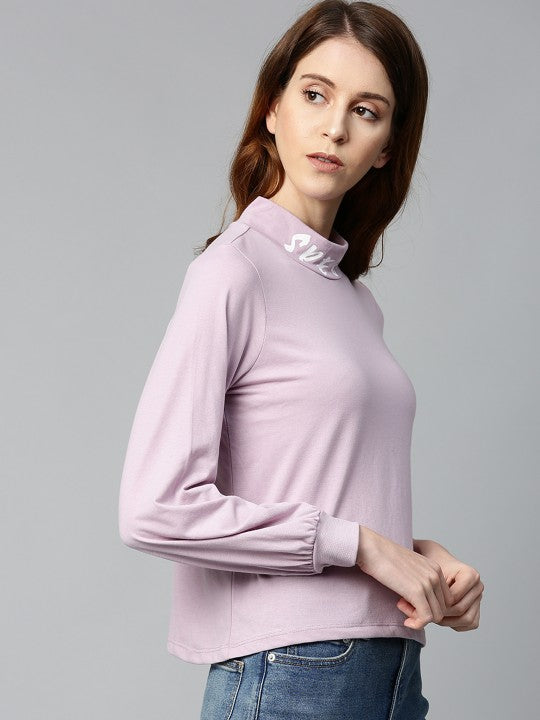 The Lifestyle Co. Women Lavender Solid Puff Sleeves Top