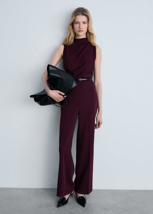 Stretch Fit Interlock Jumpsuit With Belt