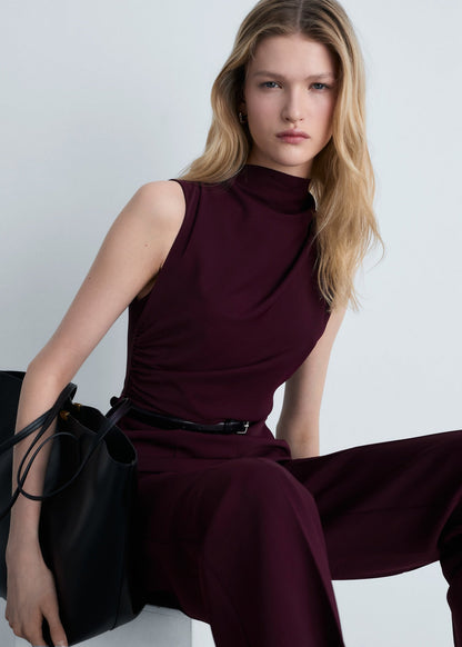 Stretch Fit Interlock Jumpsuit With Belt