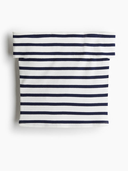 Stripped Cropped Rib-Knit Off-The-Shoulder Top