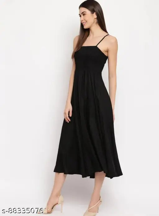 Anna Long Black Flare Dress