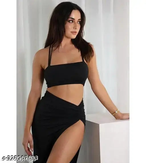 Luna Black Maxi Dress with Crop Top