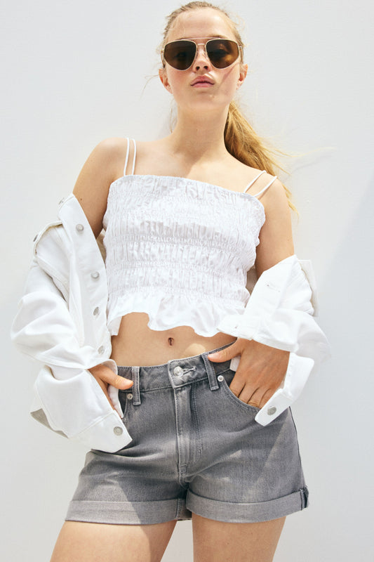 High Denim Shorts In Grey