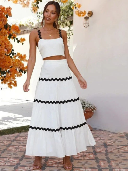 White Leh Summer Set of Top With Skirt