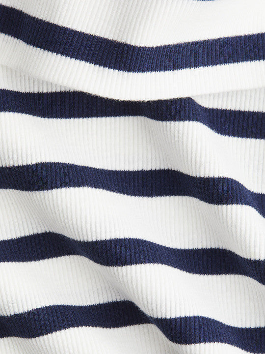 Stripped Cropped Rib-Knit Off-The-Shoulder Top