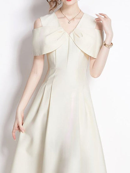 Cold-Shoulder Sleeves A-Line Midi Dress