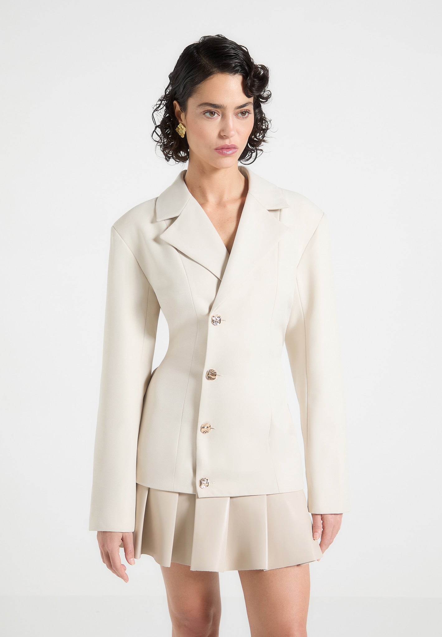 Blazer Dress with Pleated Skirt Detail