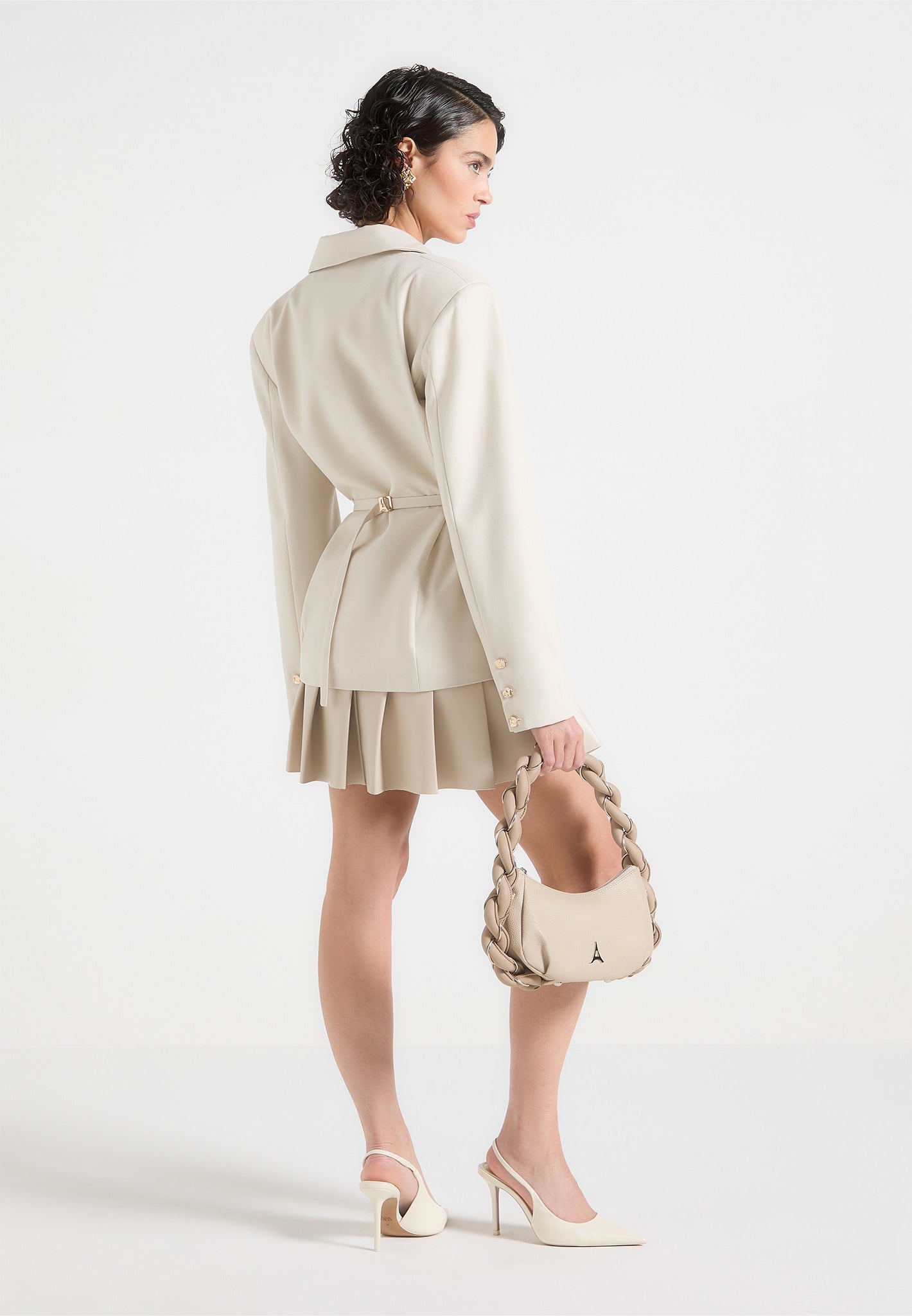 Blazer Dress with Pleated Skirt Detail