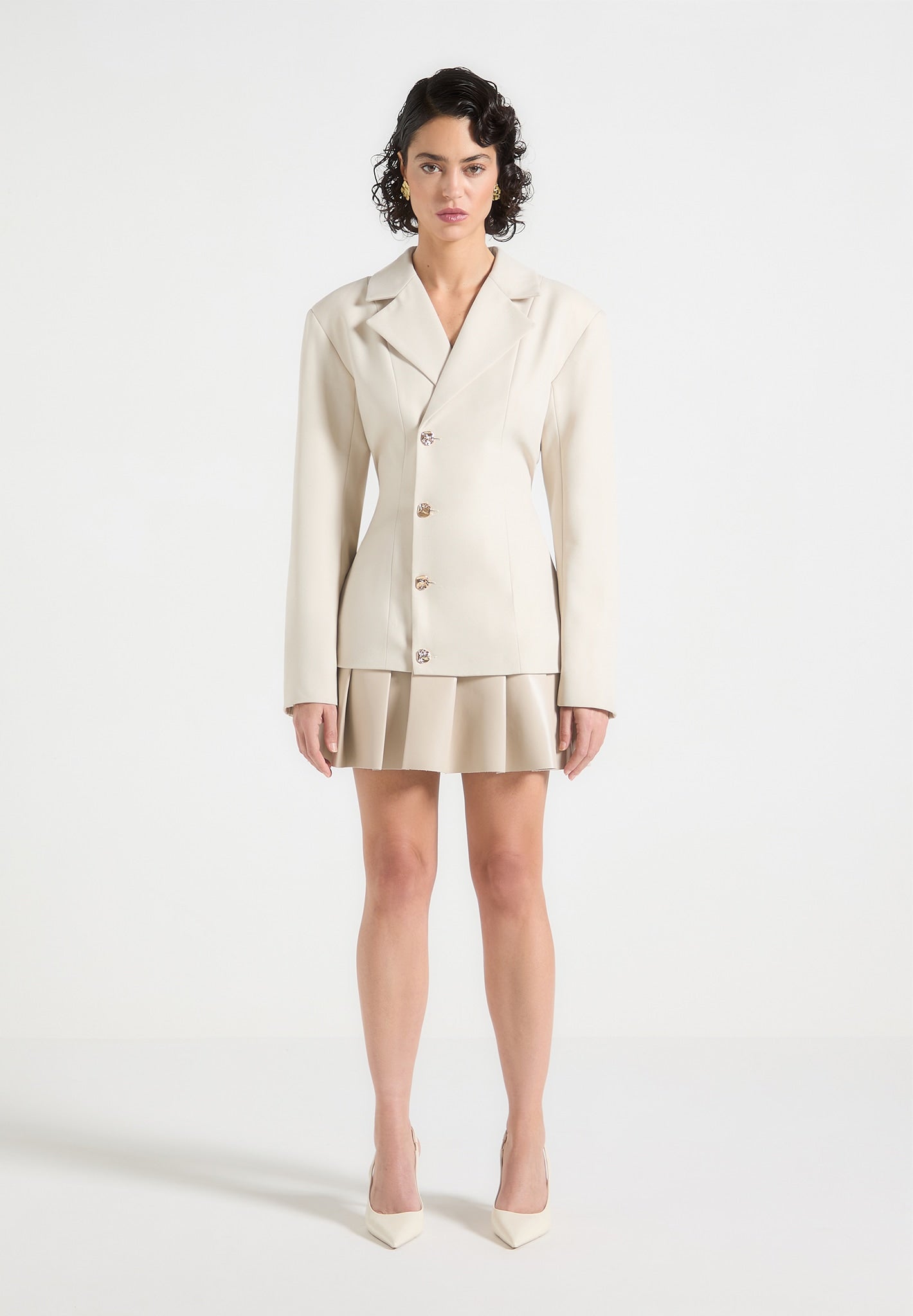 Blazer Dress with Pleated Skirt Detail