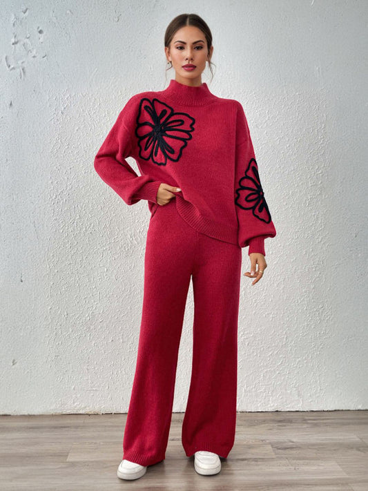 Solid Embroidered Pullover And Pants Set