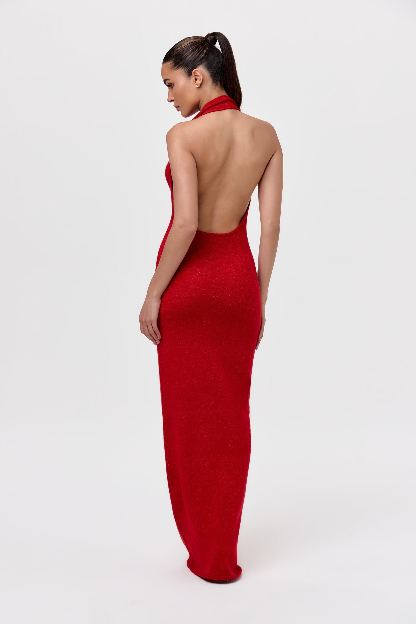 Bouclé Knit Halter Maxi Dress