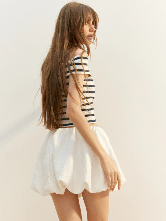 Stripped Cropped Rib-Knit Off-The-Shoulder Top