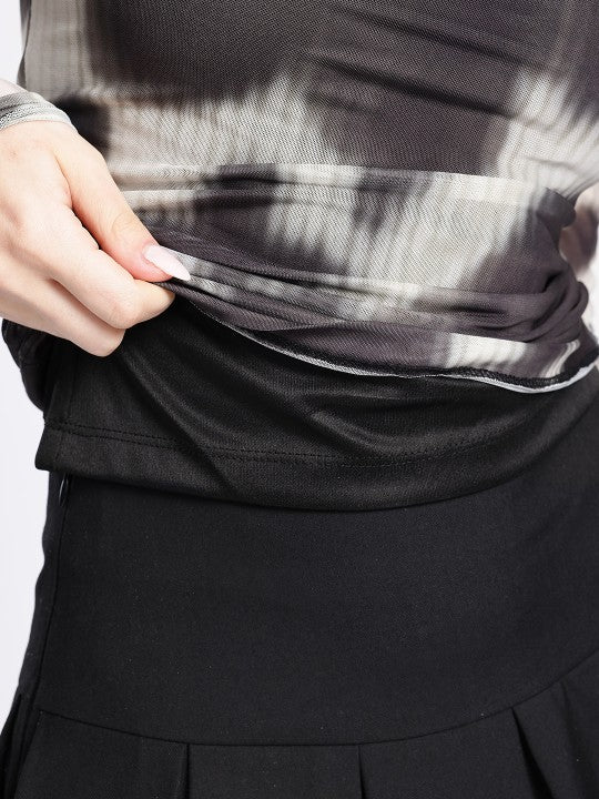 Dyed Printed Mesh Fitted Top