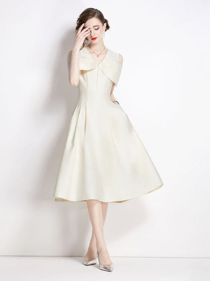 Cold-Shoulder Sleeves A-Line Midi Dress