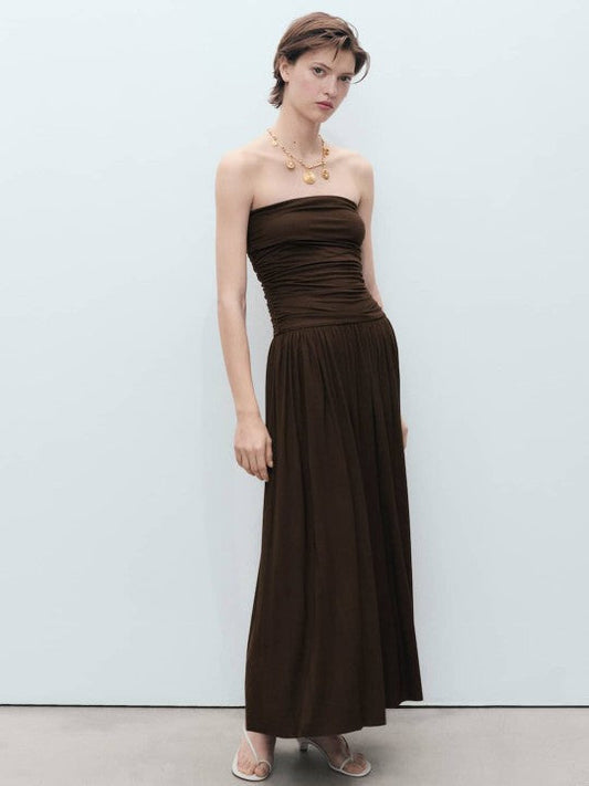 Ruched Strapless Bandeau Maxi Dress