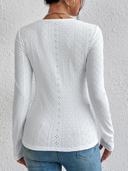 V-Neck Long Sleeves Fitted Top In White