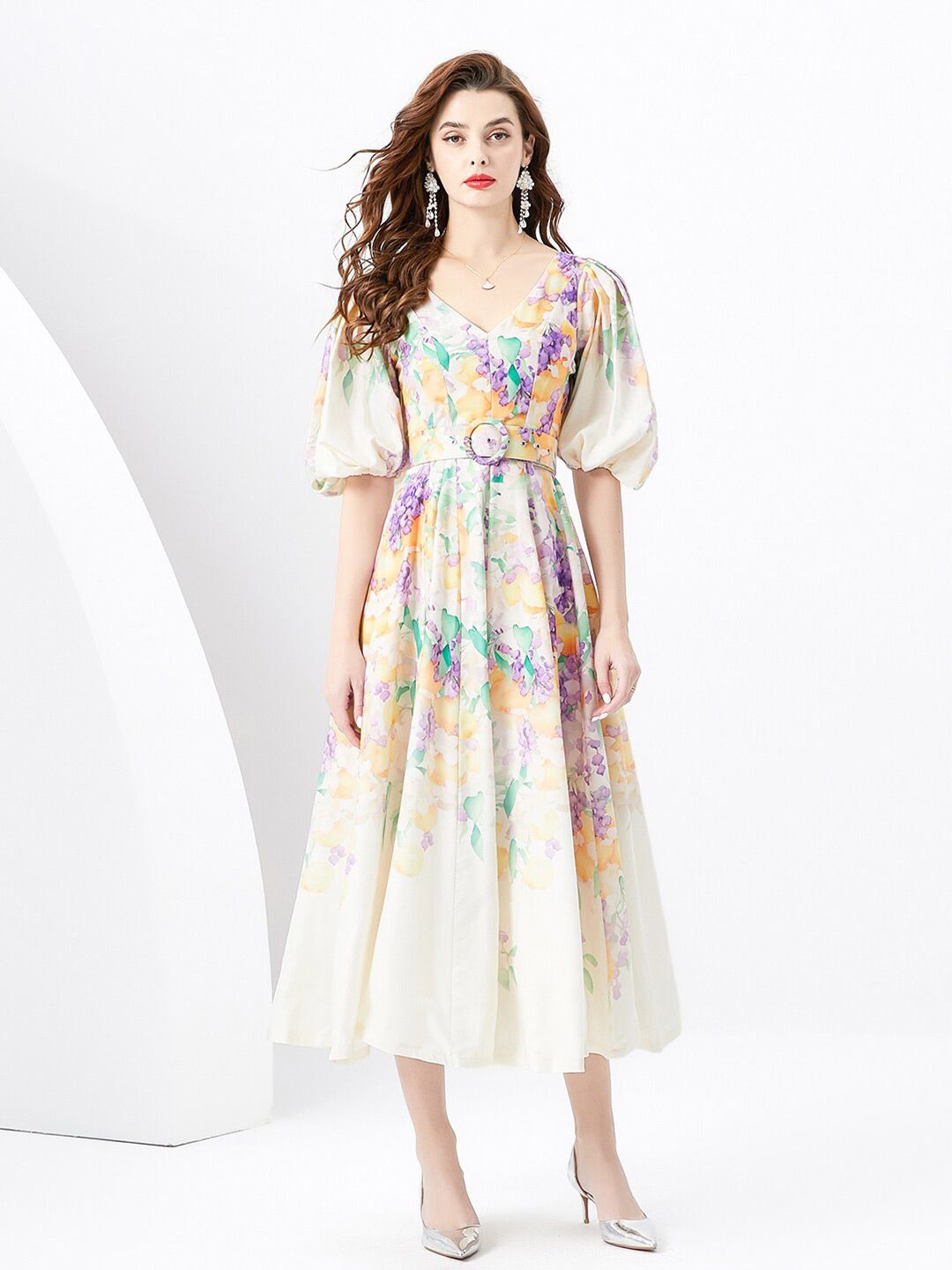 Floral Printed Flared Sleeve Maxi Dress