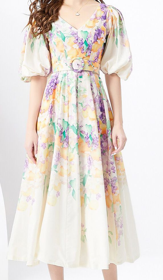 Floral Printed Flared Sleeve Maxi Dress