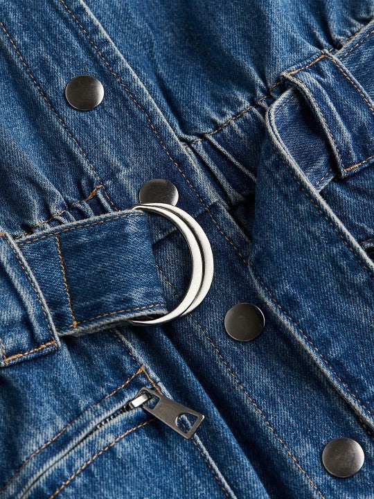 Adjustable Waist Denim Jumpsuit