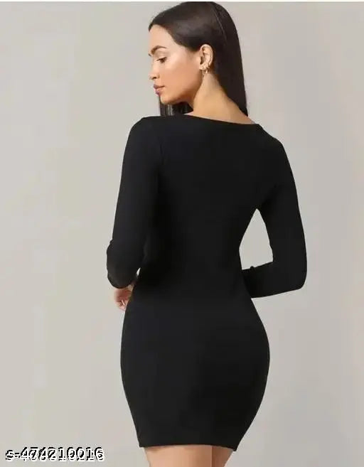 Full Sleeves Round Neck Stretchable Mid Thigh One Piece