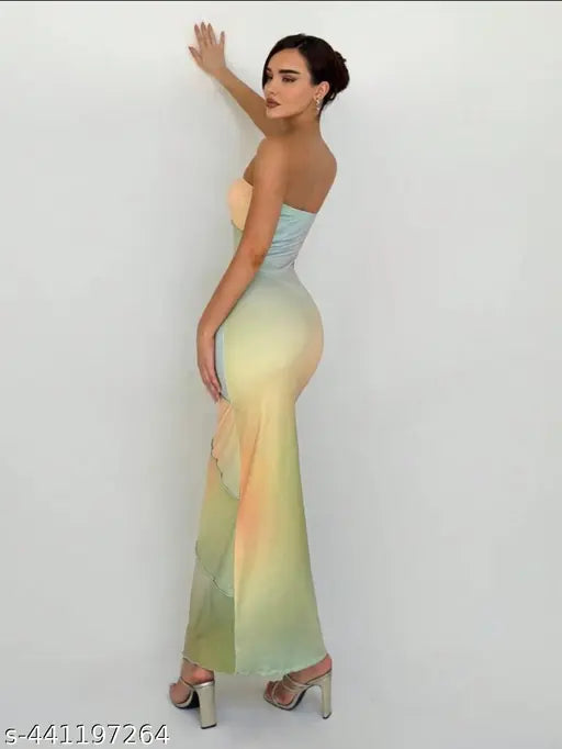 Colourblocked Strapless Bodycon Maxi Dress