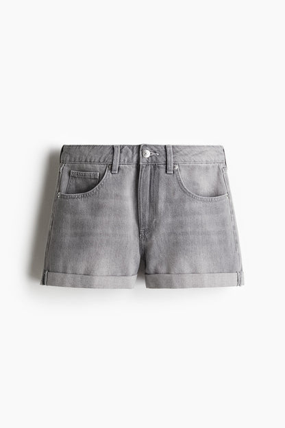 High Denim Shorts In Grey