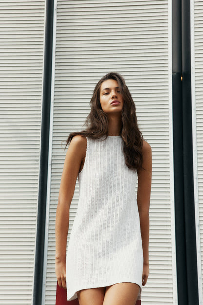 Ivey Textured Knit Dress In White