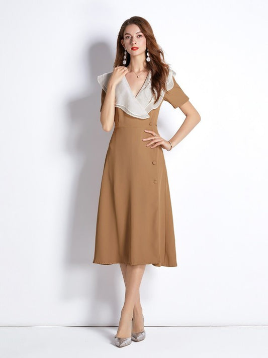 Adalynn Khaki A-Line Midi Dress