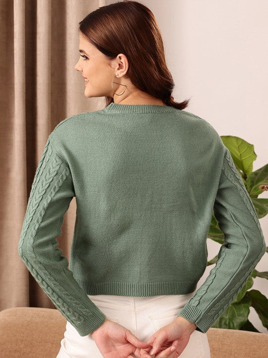 Green Cable Knit Pullover