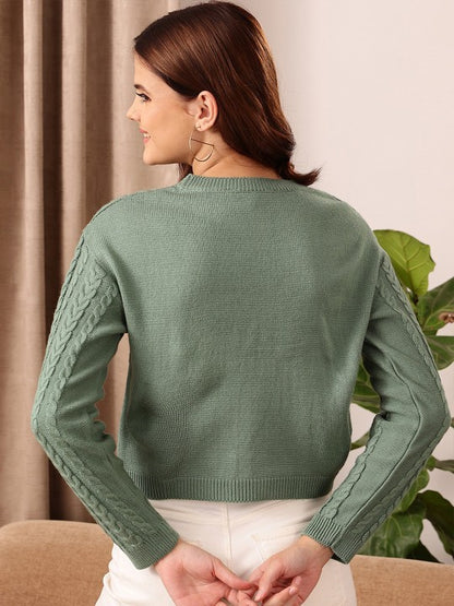 Green Cable Knit Pullover
