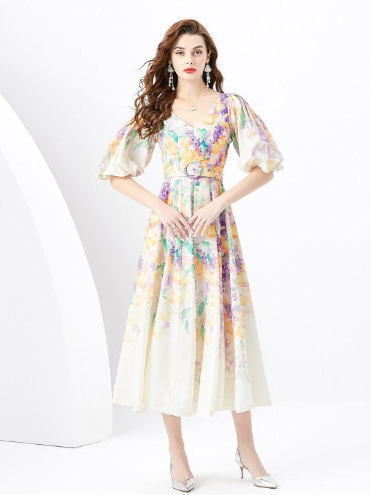 Floral Printed Flared Sleeve Maxi Dress