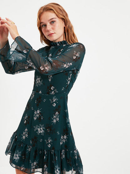 Teal High Neck Dress