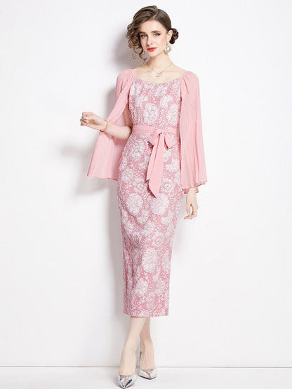 Floral Printed Flared Sleeve A-Line Midi Dress